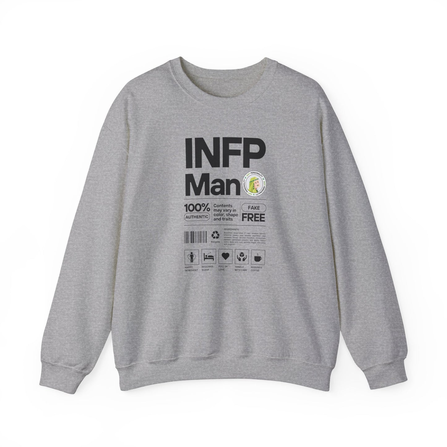 INFP Man Ingredients Black Text Sweatshirt