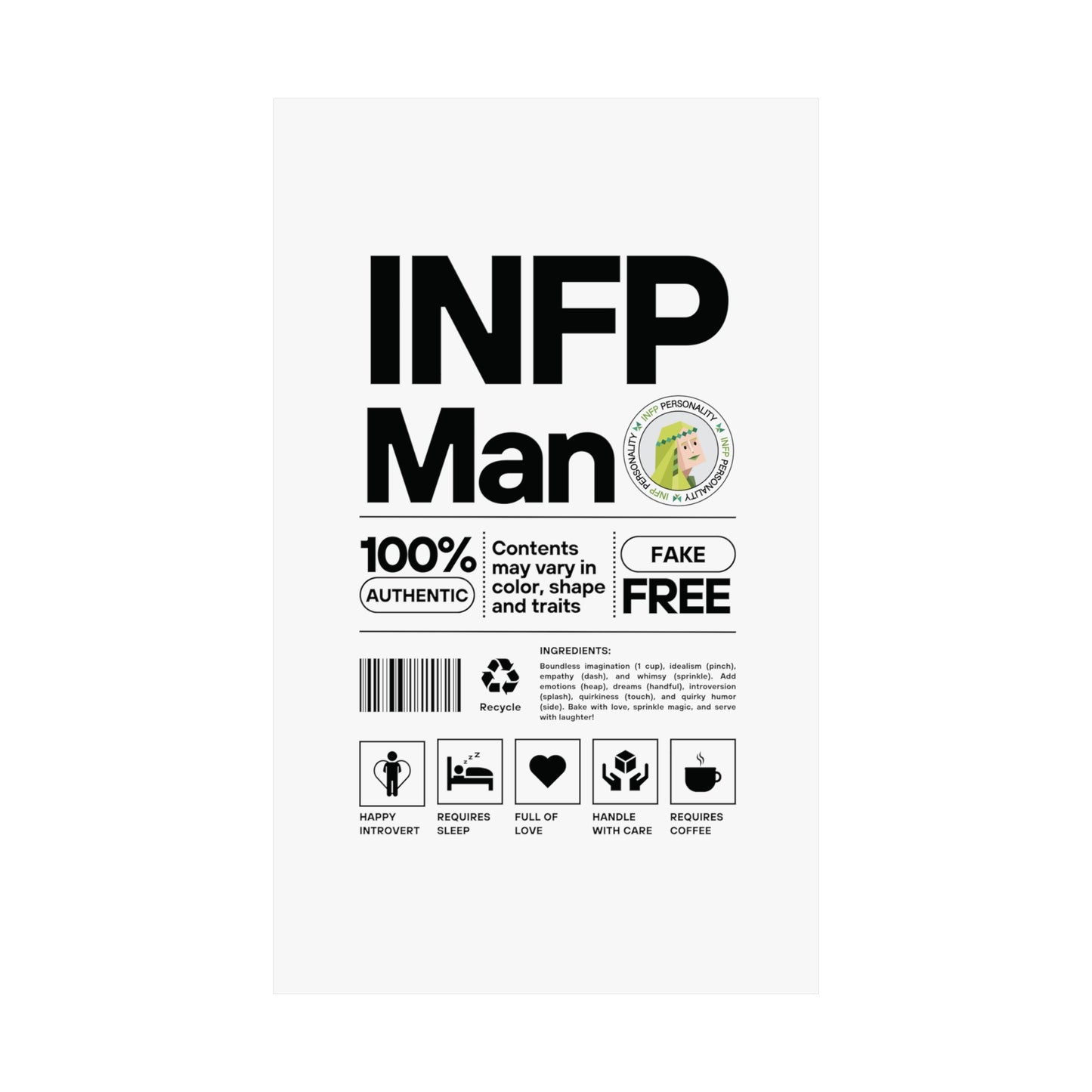 INFP Man Ingredients Matte Vertical Posters