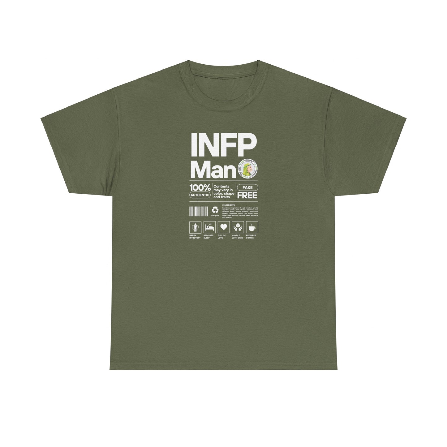 INFP Man Ingredients White Text Tee